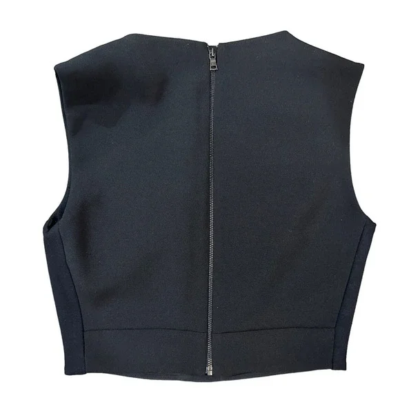 NWT BCBG MAXAZRIA Black Deep V-Neck Tank Crop Mesh Cutouts Womens Size XXS $198 - Picture 3 of 13